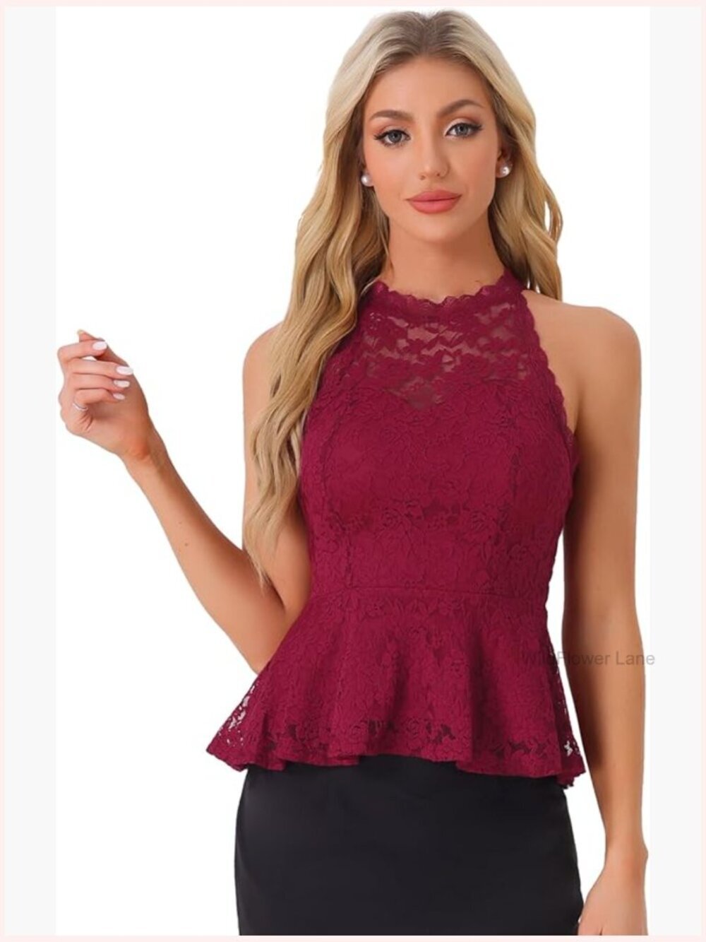 Peplum Lace Halter Tank Top Ruffled Sheer Sleeveless Cocktail